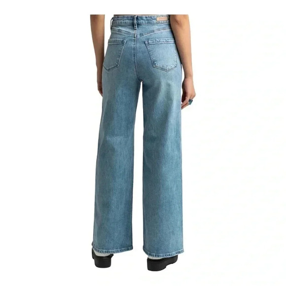 1331. BLANK NYC “SAY LESS” WIDE LEG DENIM JEANS SIZE 26 CROSS OVER BUTTON FLY - Picture 4 of 15